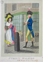 Straßenläuferinnen, radiert von B. Smith, veröffentlicht von S.W. Fores, 1786 (kolorierte Radierung)
